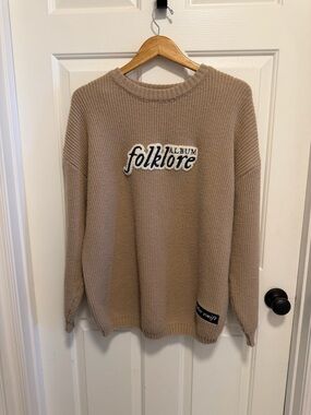 Folklore Album Chenille Patch Crewneck Sweater Taylor Swift Size Large